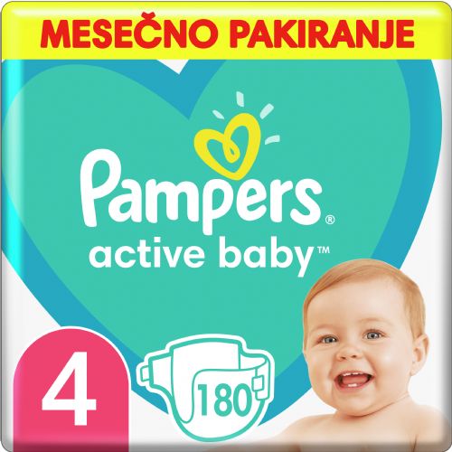 Otroške plenice Pampers Active Baby, vel. 4 (8–14 kg), 180 kosov – MESEČNO PAKIRANJE