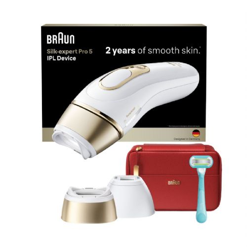 IPL depilator Braun Silk·expert Pro 5 PL5221, SensoAdapt, 10 stopenj, 2 nastavka, dolgotrajni rezultati, bele barve