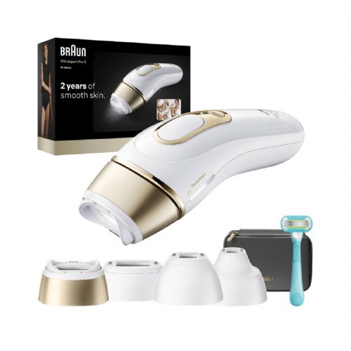 IPL depilator Braun Silk·expert Pro 5 PL5431, SensoAdapt, 10 stopenj, 4 nastavki, 400000 bliskov, bele barve