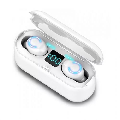 Bluetooth brezžične slušalke Verk in power bank LCD bele