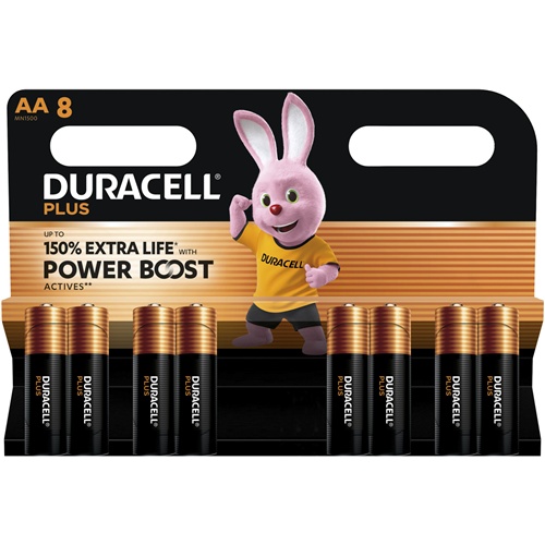 Alkalne baterije Duracell Plus, AA LR06 1,5 V, podaljšana življenjska doba (8 kosov, AA (LR06))