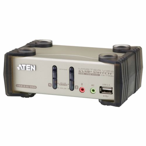 Namizno KVM stikalo DATA 2-portno USB - PS/2 VGA KVM stikalo z zvokom in USB 2.0 vozliščem (KVM kabli priloženi) ATEN