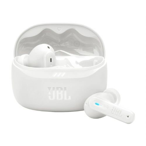 Brezžične slušalke JBL Tune Beam 2 z mikrofonom, 10 mm gonilniki, prilagodljivo ANC, Bluetooth 5.3, bele
