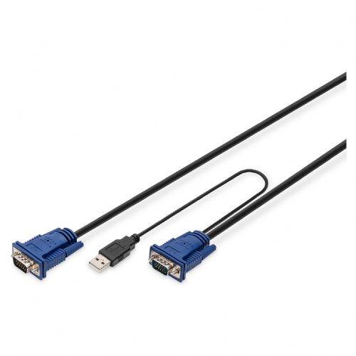 Komplet KVM kablov. VGA. PS/2 miški. PS/2 tipkovnici. USB HD DB15/M.2xMiniDIN6/M. USB tip A/M - HD DB15/M črn. 5 M DIGITUS