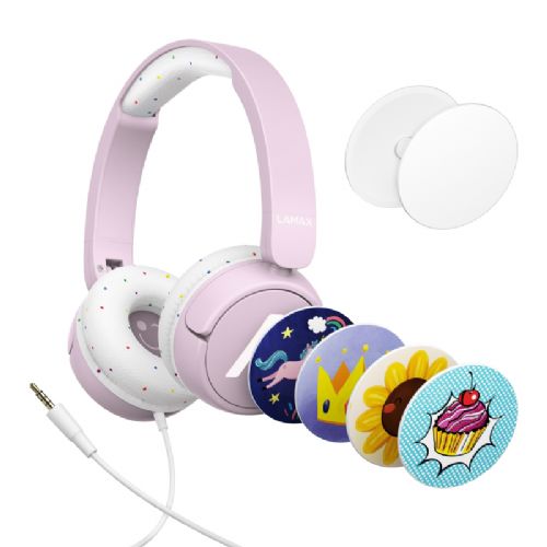 Otroške slušalke LAMAX SoundKid1, 85/94 dB, 40 mm gonilniki, SafeSound2.0, mikrofon, 3,5 mm priklop, roza barve