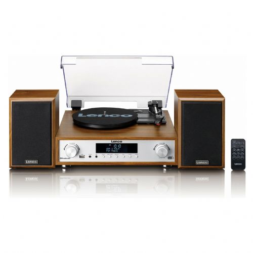 Gramofonski stereo sistem Lenco MC-160WD, jermenski pogon, DAB+ radio, Bluetooth 5.0, MP3 na USB, les