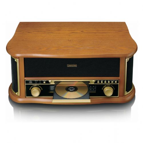 Gramofonski stereo sistem Lenco TCD-2551, jermenski pogon, CD predvajalnik, kasetofon, Bluetooth 5.0, les