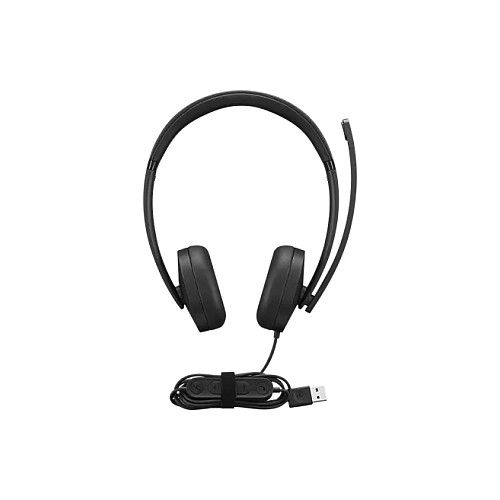 Slušalke Lenovo USB-A 2. generacije z mikrofonom, naglavni trak, zložljive, črne, žično povezovanje