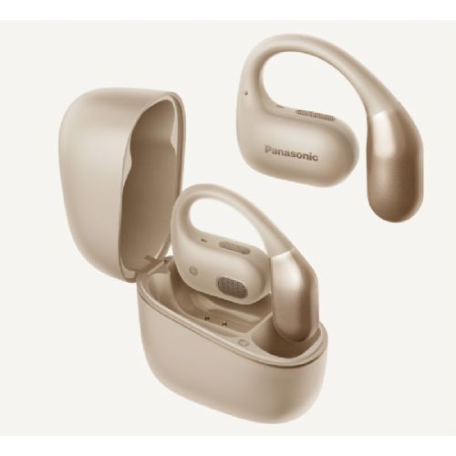 TWS slušalke Panasonic RB-F10DE-C, odprt dizajn nad sluhovodom, Bluetooth 5.4, 7+18 h baterije, IPX4, bež