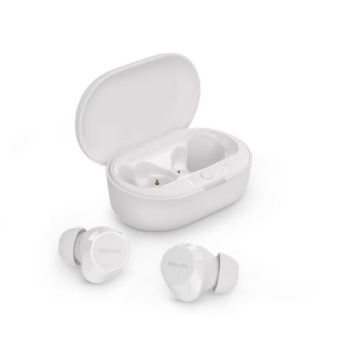 Brezžične TWS slušalke Philips TAT1209WT/00, Bluetooth 5.3, 10 mm gonilniki, 18 h baterije, IPX4, bele barve