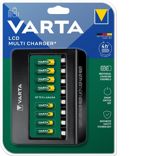 Polnilec za baterije Varta LCD Multi Charger+, polni do 8 AA, AAA, črna