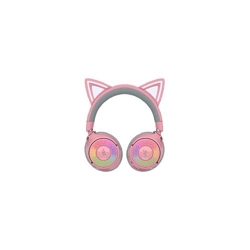 Slušalke Razer Kraken Kitty V3 Pro brezžične/brezžične, RGB osvetlitev, mikrofon, roza, 70 ur baterije