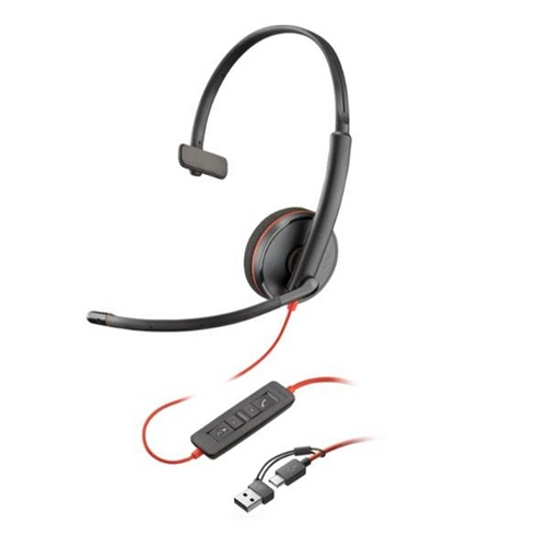 Slušalke HP Poly Blackwire 3210 Monaural USB-C-Headset + USB-C/A-Adapter, črna