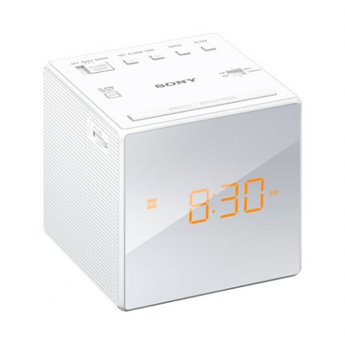 Radio ura Sony ICF-C1W bela, FM/AM sprejemnik, LED zaslon, budilka, rezervna baterija