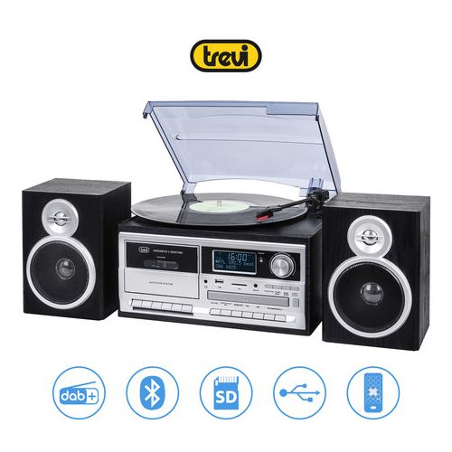 TREVI TT-1072, Glasbeni sistem, FM Radio DAB/DAB+, Gramofon, Kasetofon, BT/CD/MP3/USB/AUX-in, LCD zaslon, črn