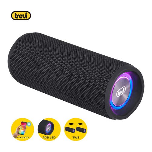 TREVI XR 8A25 prenosni zvočnik, Bluetooth 5.0, TWS, polnilna baterija, RGB LED osvetlitev, USB / AUX / microSD, črn