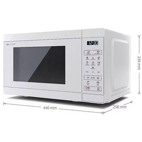 Prostostoječa mikrovalovna pečica Sharp YC-MS02E-C 20 l, 800 W, 8 programov, tipke in gumb, bela
