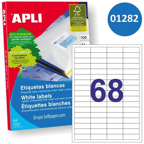 Bele nalepke Apli  48,5 x 16,9 mm, 68/stran 100 listov