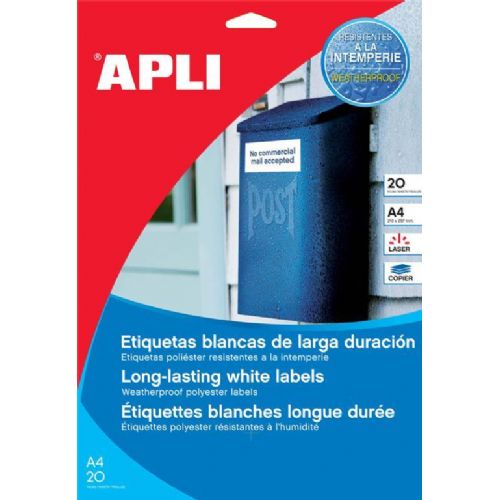 Apli Vrem. odp. nalepke, bele, 64,6 x 33,8 mm 24/stran, 20 listov