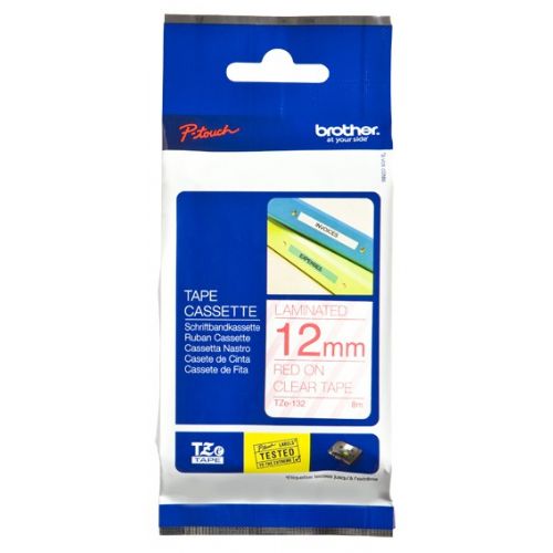 Brother TZE-132 (TZE132) 12mm x 8m rdeča na prozorno, etikete
