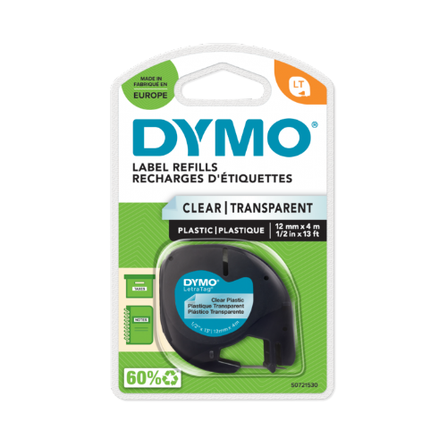 Dymo 45013 (S0721530) LT črna na prozorno 12mm x 4m neskončna etiketa