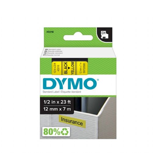 DYMO D1 trak 12 mm, črna na rumeni, 450180