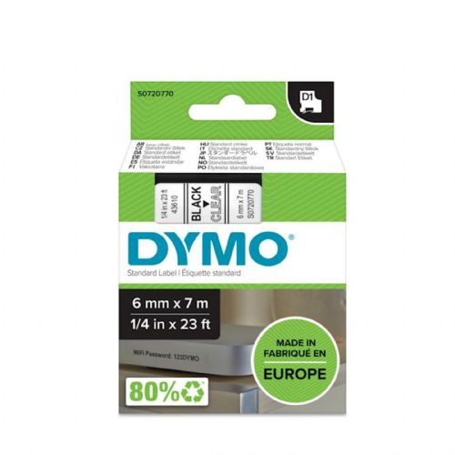 DYMO D1 trak 6 mm, črna na prozorni, 43610