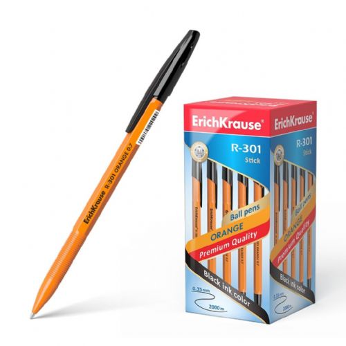 ErichKrause Kemični svinčnik R-301 0,7, črn Orange Stick s pokrovčkom, 50 kos 50 KOS
