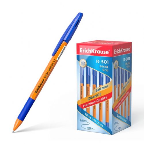 ErichKrause Kemični svinčnik R-301 0,7, moder grip Orange Stick s pokrovčkom, 50 kos 50 KOS