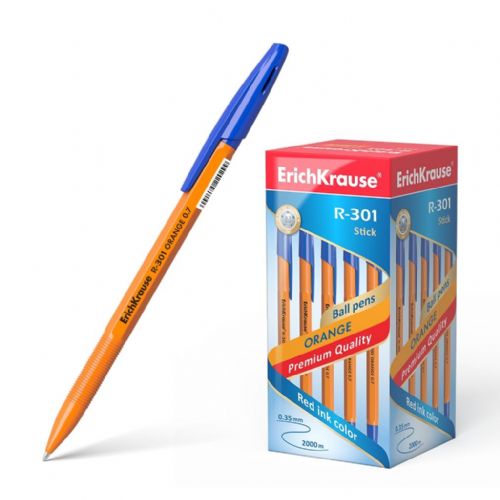 ErichKrause Kemični svinčnik R-301 0,7, moder Orange Stick s pokrovčkom, 50 kos 50 KOS