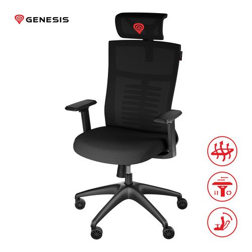 GENESIS ASTAT 200 gaming / pisarniški stol, ergonomski, tehnologija PureFlow, konstrukcija ExoBase, kolesa CareGlide, nastavljiva višina / naklon, črn