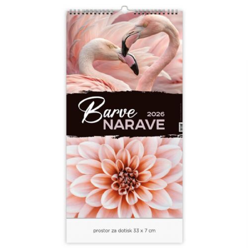 Koledar stenski Barve narave 2026, 33 × 66 cm, 13 listov, spiralna vezava