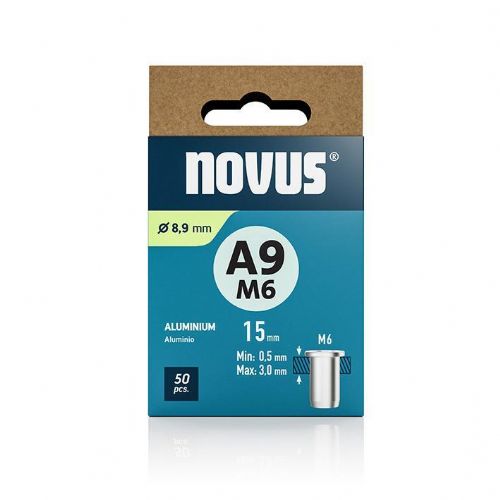 Novus Zakovične matice tip A9 M6 x 15 mm aluminij, 50 kos
