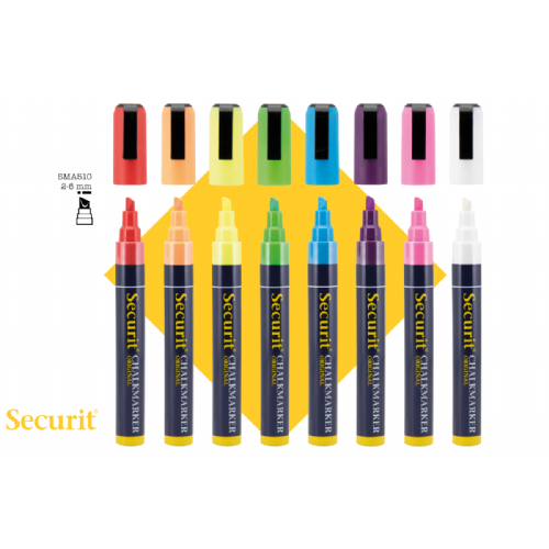 Securit MARKERJI s tekočo kredo MEDIUM v osmih NEON barvah SMA510V8