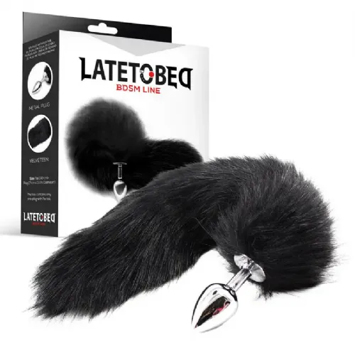 Analni čep z repom LateToBed BDSM Line Faux Tail, črn