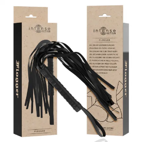 Bič / flogger Intense Fetish Vegan Leather Flogger, umetno usnje, ergonomski ročaj, črna