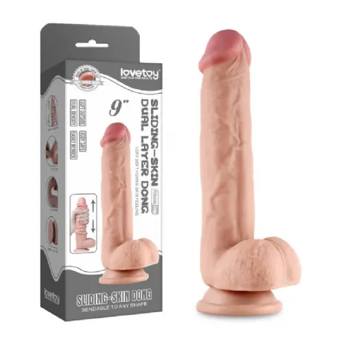 Dildo Lovetoy Sliding Skin 2 Dual Layer 9", 23,1 cm, svetle kožne barve
