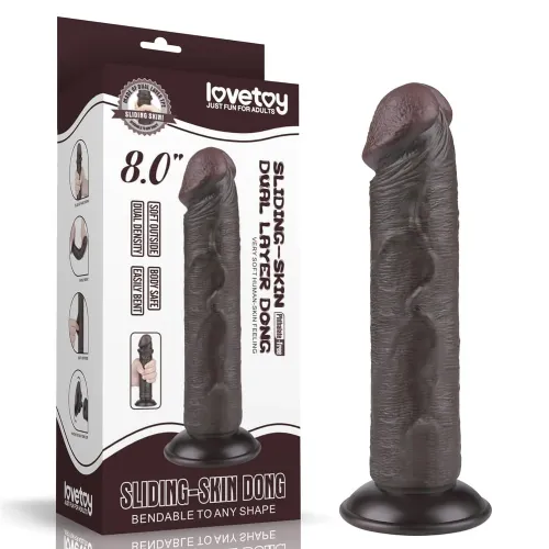 Dildo Lovetoy Sliding Skin Dual Layer II, črn, 20,32 cm