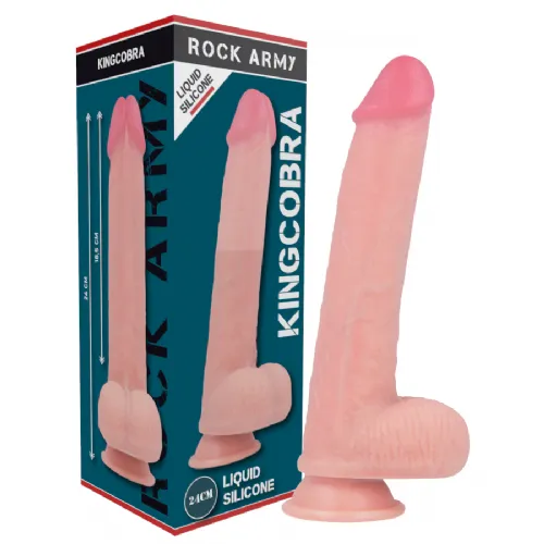 Dildo Rockarmy Liquid Silicone Kingcobra, 24 cm, svetle kožne barve
