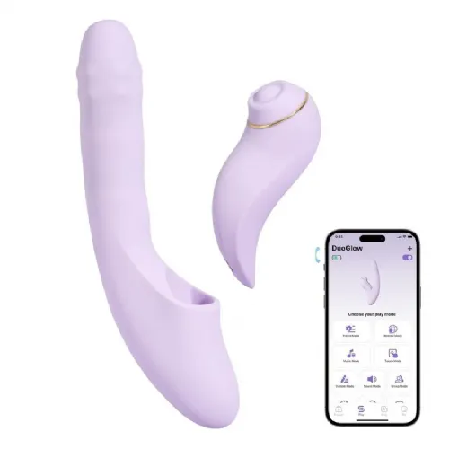Dvodelni vibrator Svakom DuoGlow Purple, potisno gibanje, ogrevanje, aplikacija, vijolična