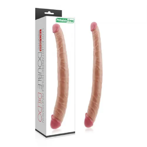 Dvojni penetrator Lovetoy Ladykiller Tapered, 35,5 cm, svetle kožne barve