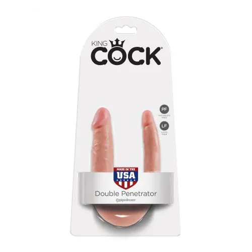 Dvojni penetrator King Cock U Shaped Small, 25,4 cm, svetle kožne barve