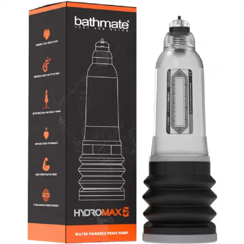 Vodna vakuumska črpalka Bathmate Hydromax 5 Transparent, TPE podloga, 26 cm, vodoodporna