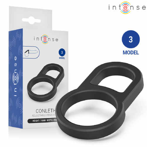 Erekcijski obroček Intense Conleth Mod. 3, dvojni obroček, fleksibilen elastomer, vodoodporen, črne barve