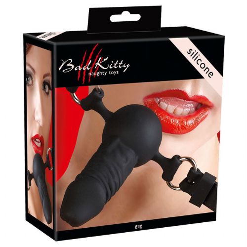 Ustni čep/gag z dildom Bad Kitty, silikon, črne barve