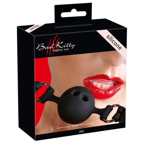 Gag ustna krogla Bad Kitty L, silikon, premer 4,5 cm, črne barve