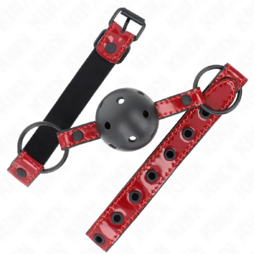 Ustni gag Kink shiny leatherette rdeče/črn, 4,5 cm