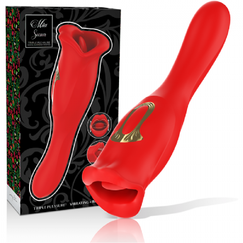 Klitoralni stimulator Mia Siena Trojna stimulacija, IPX6, 11,5 cm, silikon, rdeče barve