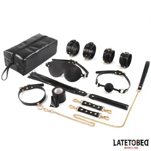 Komplet erotičnih pripomočkov Latetobed BDSM Line Bondage Kit, črno/zlate barve, 8-delni