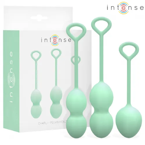 Komplet vaginalnih kroglic Intense Charli, 135 mm, 170 mm in 162 mm, medicinski silikon, zelene barve